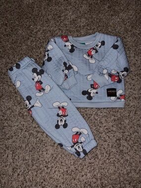 Disney Mickey Mouse Light Blue Pajama Set with Red Accents